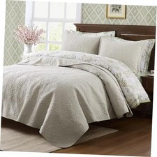 Paisley Quilt Set Queen Size Matelasse Lightweight Queen 90"x90" Beige