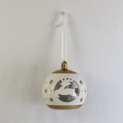 Ceramic Circular Christmas Hanging Ornament Reindeer Lights Up Battery Operated