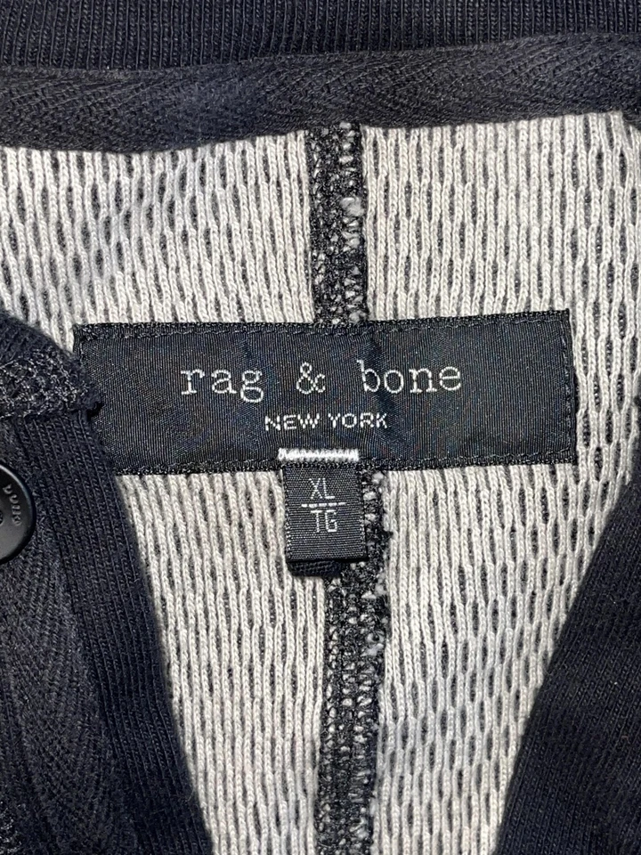 rag & bone Henley Shirt Mens Extra Large Black Gray Waffle Thermal Long Sleeve - Image 2 of 4