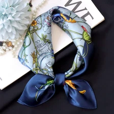 100% Mulberry Silk 53X53cm Square Scarf Women Neckerchief Wrap black Iris Print
