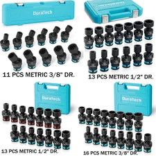 DURATECH Impact Swivel Socket Set Shallow Wobble Sockets Cr-Mo Steel, 6 Point