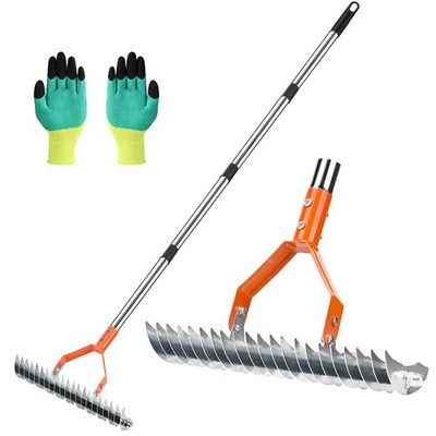 Thatch Rake 15 Inch Dethatcher Rake with Adjustable Handle, Efficient Steel M...