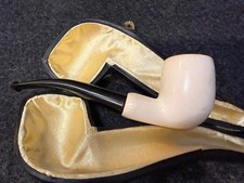 Vintage Estate Turkish Block Meerschaum Bent Pipe Amber + Case