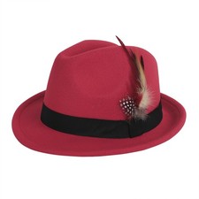 Chapeau Fedora Homme Femme en Feutre Trilby Rétro Rouge Taille Unique