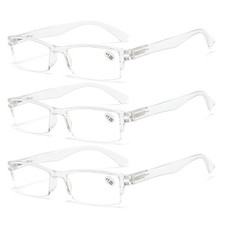 3 PS Transparent Spring Hinge Reading Glasses Half Rimless Lightweight Readers