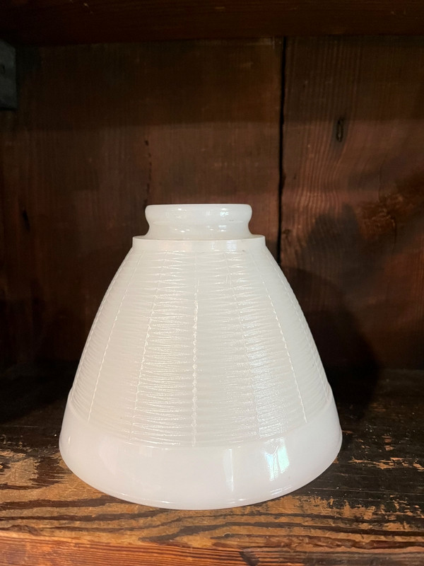 Vtg Art Deco White Milk Glass Torchiere Lamp Ribbed Globe / Shade Cone 5" T 6" D