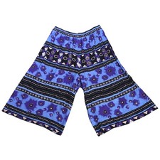Vintage 80s 90s Culottes Gaucho Pants Wide Leg Flowy Cropped Blue Purple XL Boho