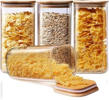 Square Glass Jars with Bamboo Lids 53 FL OZ Set of 4 , Glass Canisters with