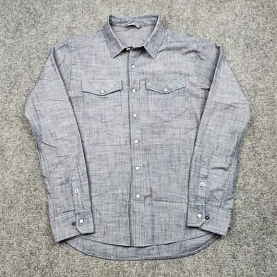Stio Eddy Shirt Mens Small Blue Chambray Pearl Snap Long Sleeve Workwear Western