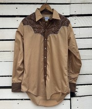 Vintage Rockmount Pearl Snap Western Shirt Embroidered Silver Striks 15.5 M 70s