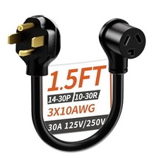 1.5FT 30AMP 125V/250V 3 Prong to 4 Prong Dryer Adapter, NEMA 14-30P Male to 10