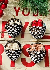 VTG 1985 Set Of 4 Woodland/Forest Animals Pinecone Ornaments With Original Box