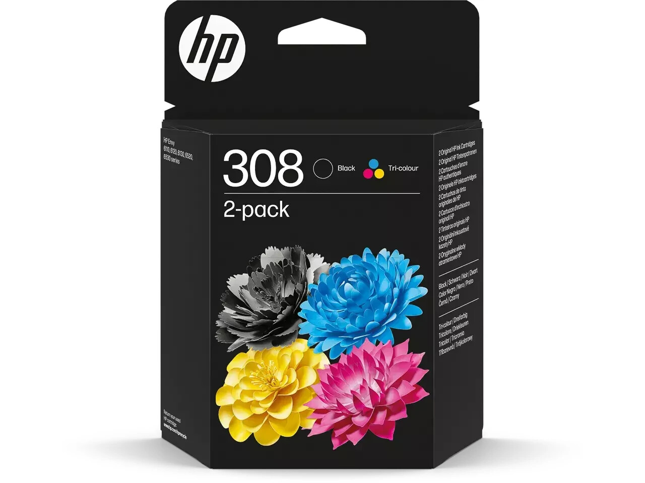 Cartouches HP 308 d'encre noire et couleur 6L6S6UE pour imprimantes Envy 6130 et 6530