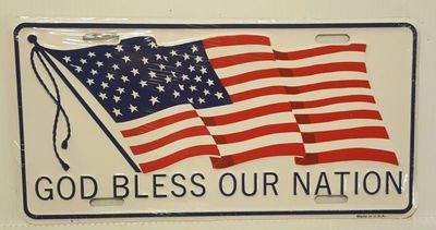GOD BLESS OUR NATION U.S.A. FLAG  STAMPED METAL AUTO TAG LICENSE PLATE Novelty