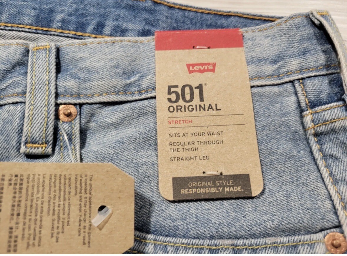 Levis 501 Original Stretch Blue Jeans Mens 38x34 Stone Wash  