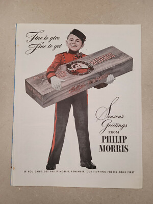 VTG 1944 Orig Magazine Ad Philip Morris Cigarettes Time To Give Time To Get 