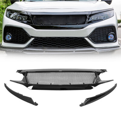 Glossy Black Front Sporty Grille Mesh Grill ABS For 2016-2018 Honda Civic 10TH
