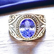 Tanzanite Oval Cut Gemstone With 925 Sterling Silver Ring For Men's #A584