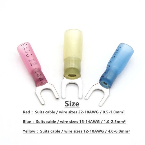 Insulated Crimp Wire Connectors Heat Shrink Fork Terminals 22-10AWG 120pcs - Picture 2 of 5