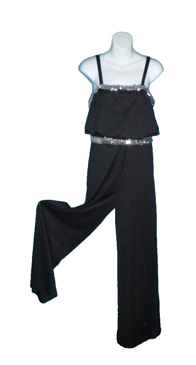 Monos vintage negro de poliéster de discoteca y monos cortos para mujeres