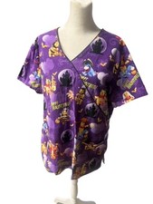 Disney 100 Cotton Winnie The Pooh Happy Haunting Purple Scrub Top Size L