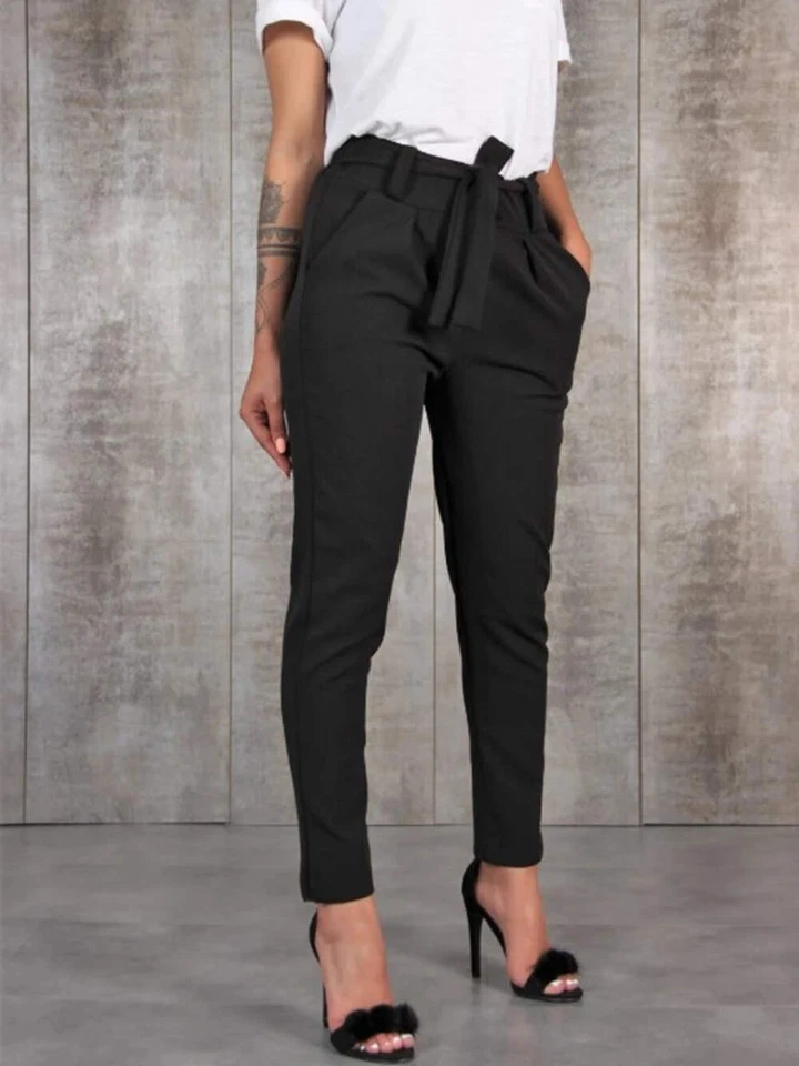 Pantalones finos ajustados informales para mujer cintura alta negros caqui verdes pantalones mujer pantalón Foto 3 de 4