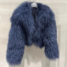 American Style Lapel Collar Real Mongolian Fur Tibet Sheep Fur Womens Short Coat