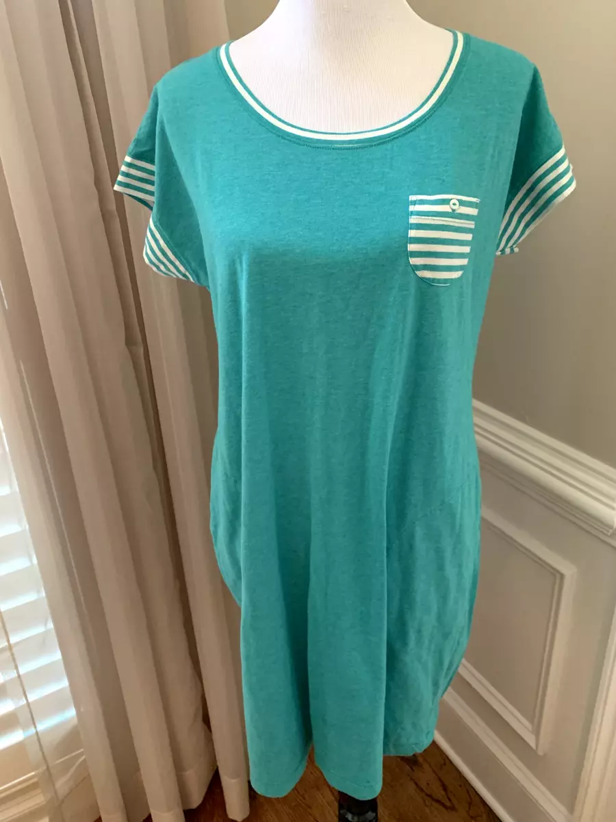 Carole Hochman nightgown medium m gown cotton blend knit blue green soft  pockets