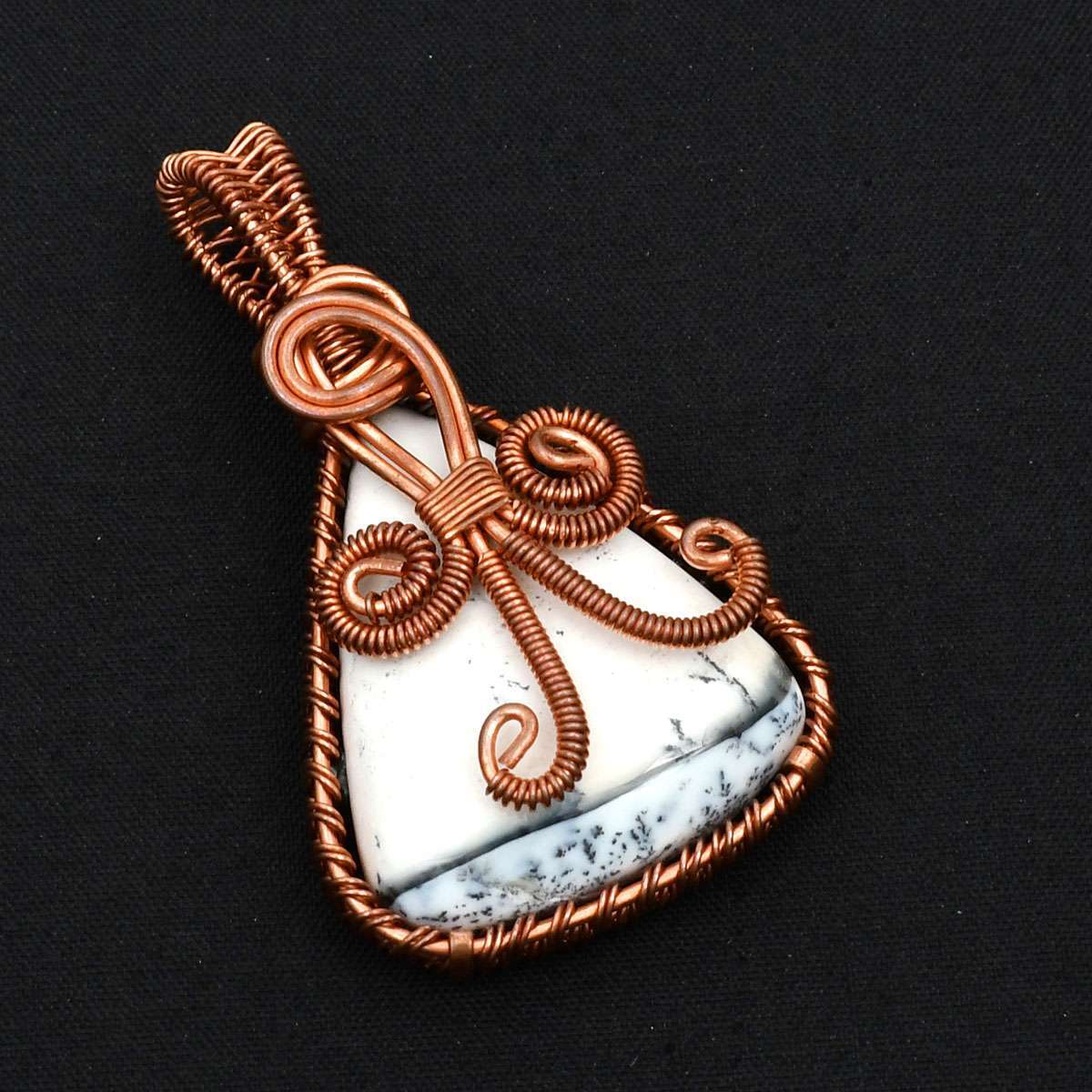 Dendrite Opal Gemstone Ethnic Handmade Copper Wire Pendant Jewelry 2.16
