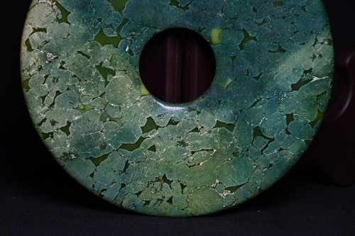 12CM Old Chinese Dynasty Natural Green Jade Carve Circular Pattern YuBi Yu Bi - Picture 3 of 10