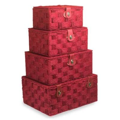 Red Paper Rope Rectangular Lidded Storage Hamper Festive Christmas Woven Basket