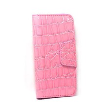 Card Wallet Flip Crocodile Case For iPhone 4 - Pink