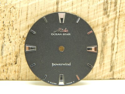 Vintage Black Watch Dial 27.85mm Siver Stick Markers Mido Ocean Star Powerwind