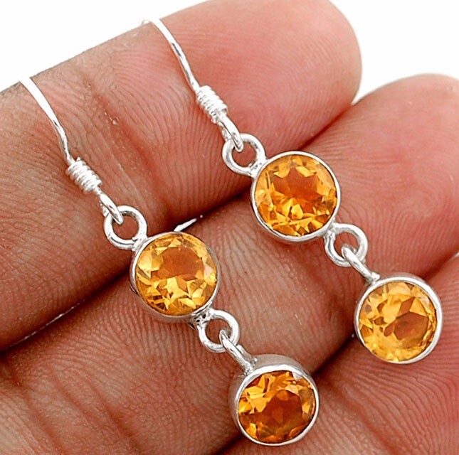 Natural Golden Citrine 925 Sterling Silver Earrings Size 19-2