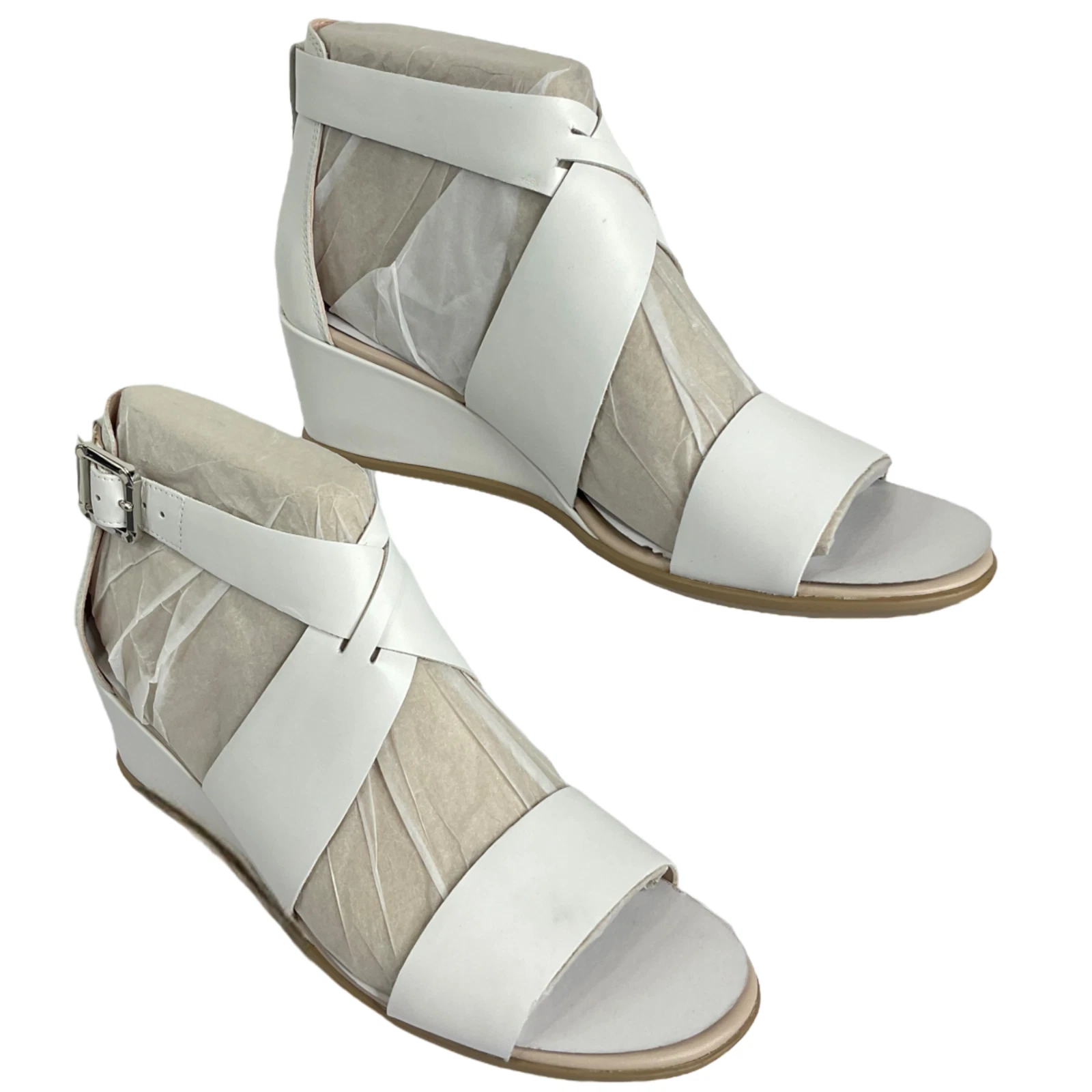 Scarpe Ecco sandali donna taglia 10 10 5 EU 41 forma 35 zeppa pelle bianca $150 pennino