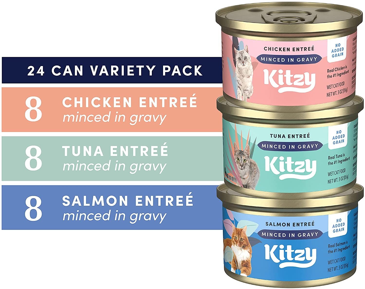 Kitzy Wet Cat Food, Gravy, Grain Free, 3oz Pack of 24 (Salmon, Chicken
