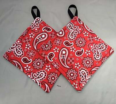 Red Bandanna Potholder or Hotpad with hanging loop