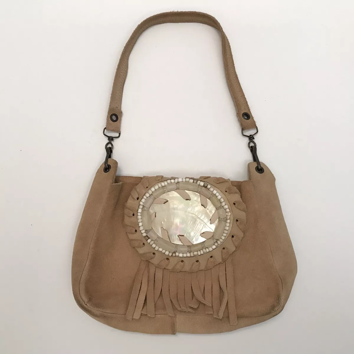 MALI PARMI Tan Camel Suede Leather Boho Style Handbag Rare Color