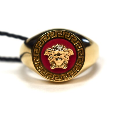 NWT $350 VERSACE Gold Red Medusa Logo Ring 19 IT 8 US Men's