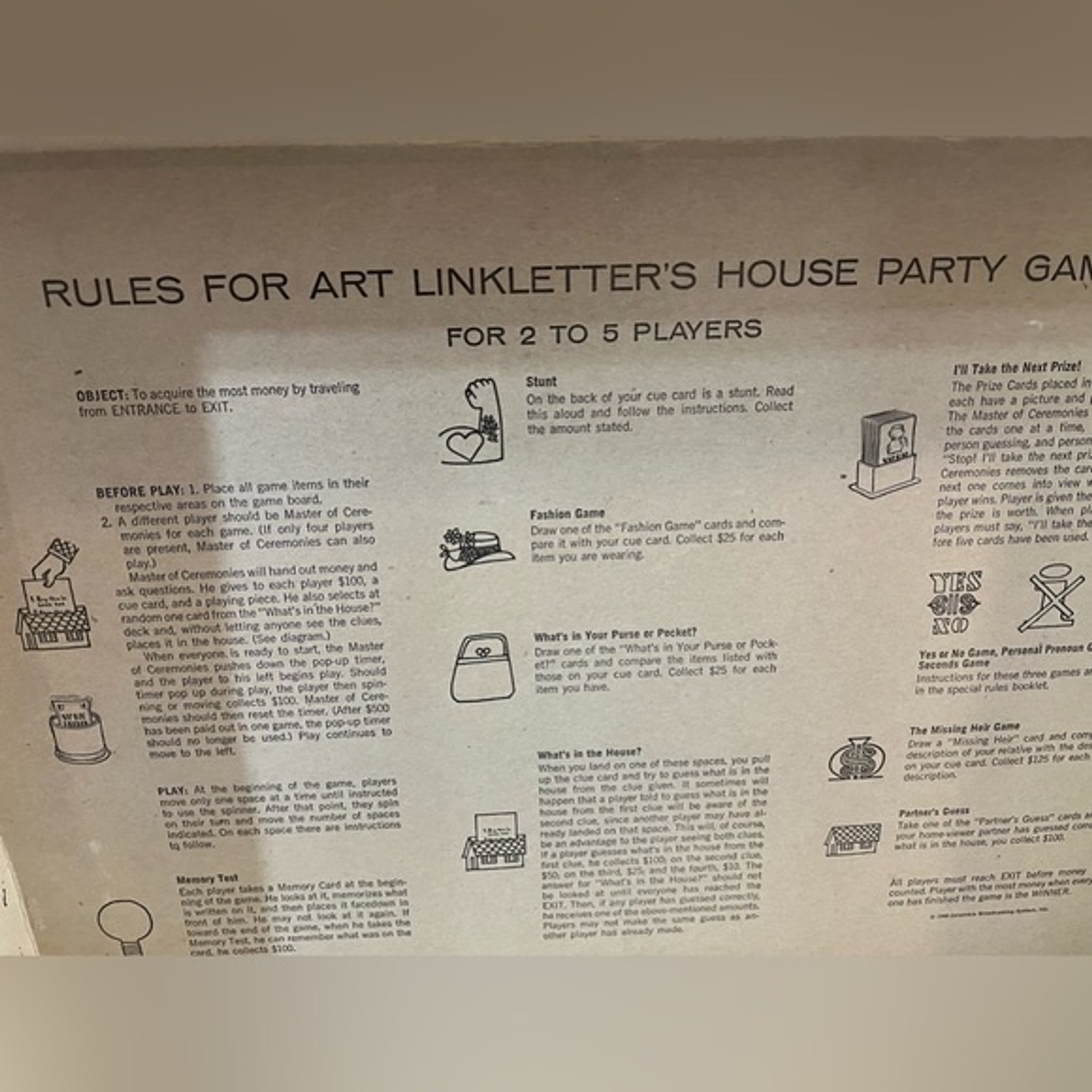 1968 Art Linkletter's House Party Board Game Complete TV Show Vintage