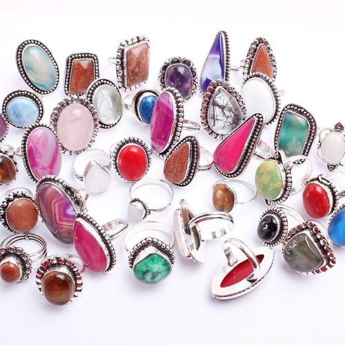 Wholesale Lot Onyx & Mix Gemstone Ring Lot 925 Sterling Silver Plated Rings Lots - Picture 9 of 12