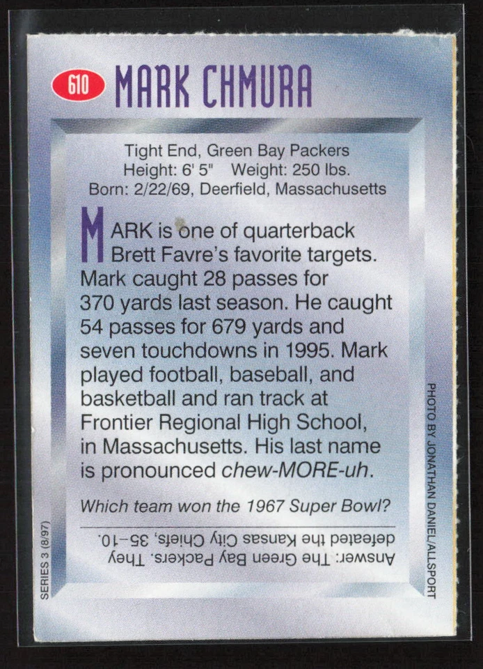 1997 Sports Illustrated for Kids #610 Mark Chmura Green Bay Packers (B) - Image 2 of 2