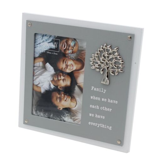 White & Grey MDF Photo Frame - 4'x6' - Silver Tree - Family