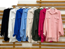 New Ladies Top Shirts Oversized With Pockets Women Button Casual Plus Size Shirt