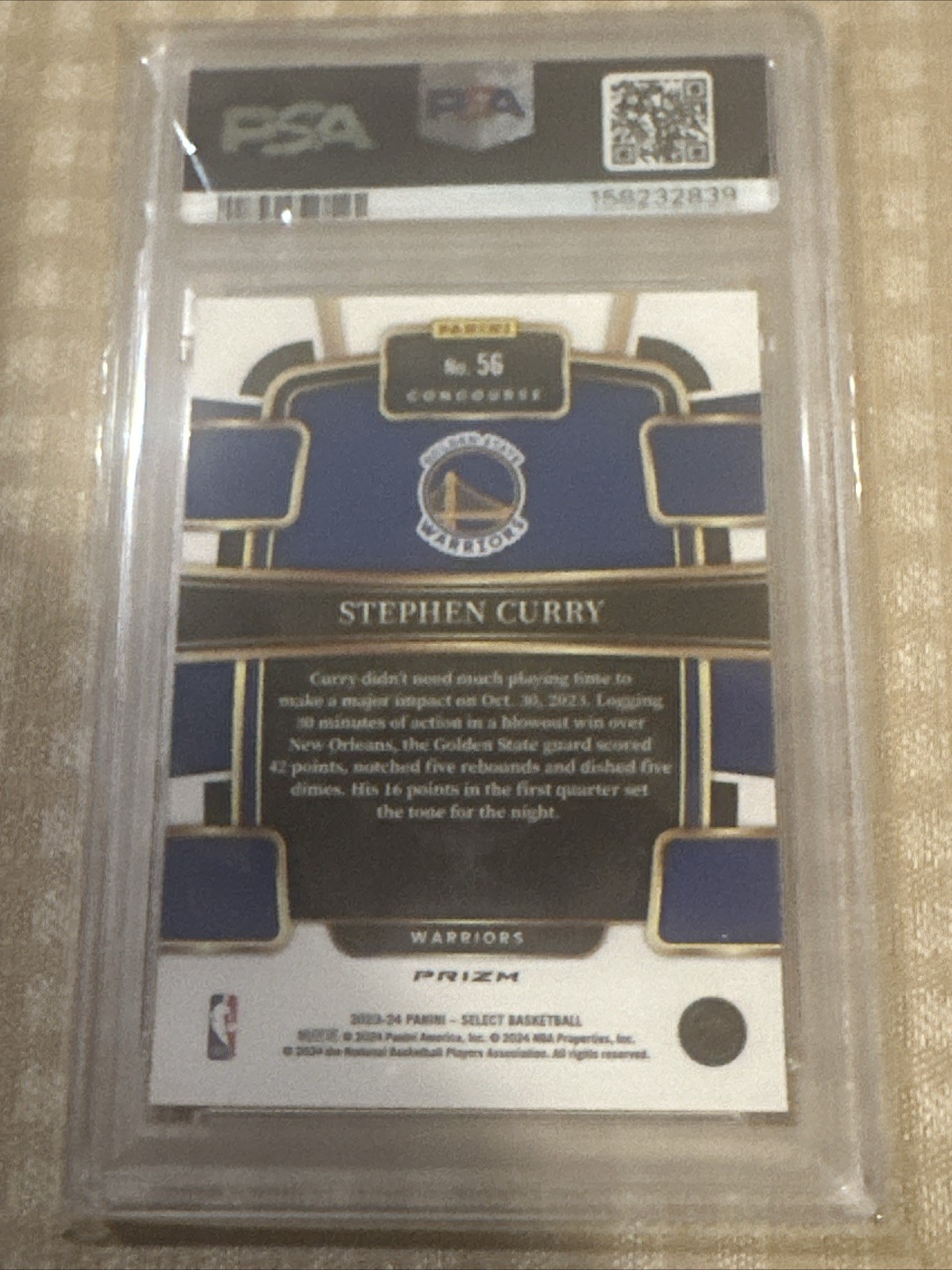 2023 PANINI SELECT ORANGE FLASH #56 STEPHEN CURRY PSA 10 view 2
