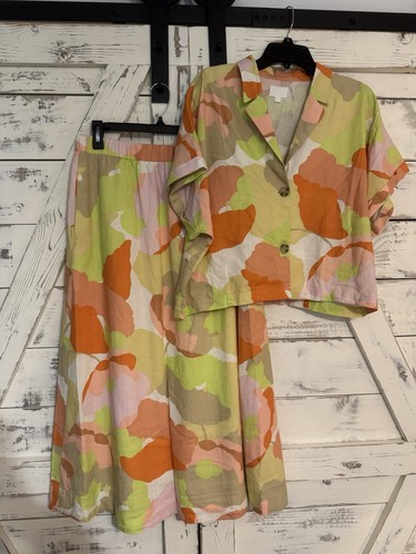 EVERY FLORAL LINEN BLEND TOP & SKIRT SET ~ SZ XL Top And L Bottom