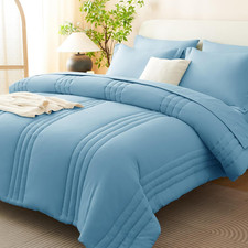 Full Size Comforter Sets Aqua Blue - 7 Pieces Bed in a Bag, Modern Vertical Quil