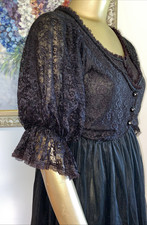Vintage Peignoir Set Nightgown Robe Black Lace Bodice and Chiffon Size M