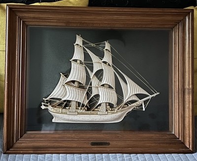 Vintage Turner Hand Colored ''Colonial Queen'' Framed Wall Picture Sailing Ship 3D
