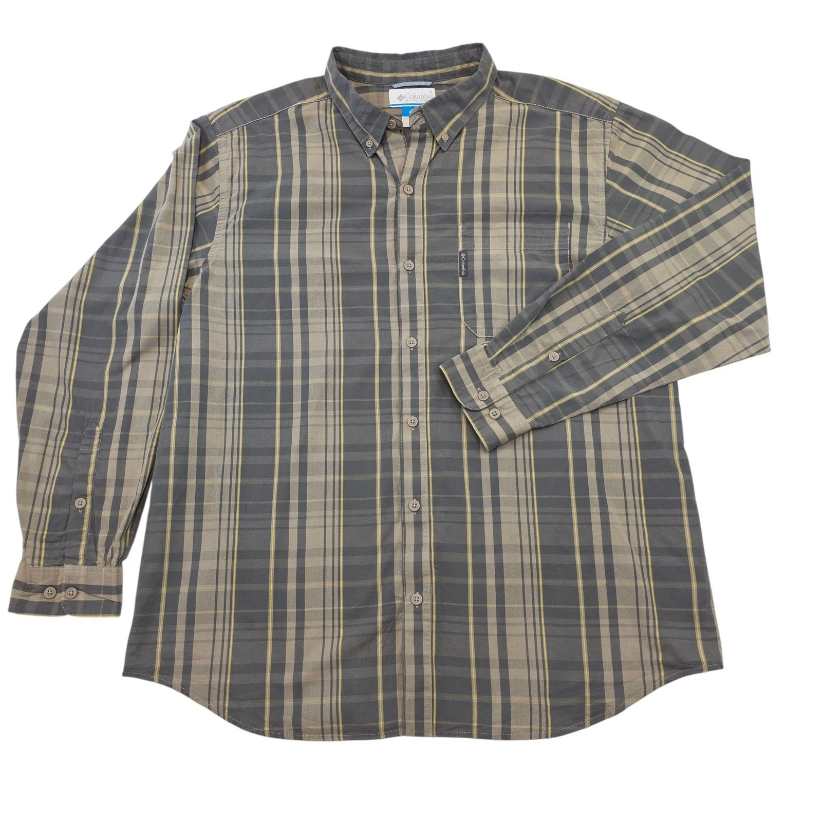 Columbia Plaid Outdoor Shirt Mens XL Gray Cotton Button Front Casual Hiking